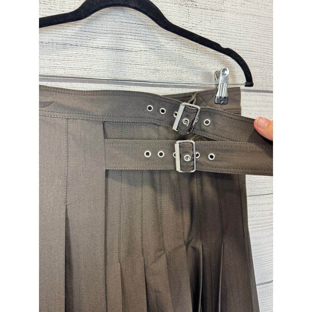 Zara Women's Brown Pleated Asymmetrical Buckle Midi Wrap Skirt Size Medium - Picture 3 of 10
